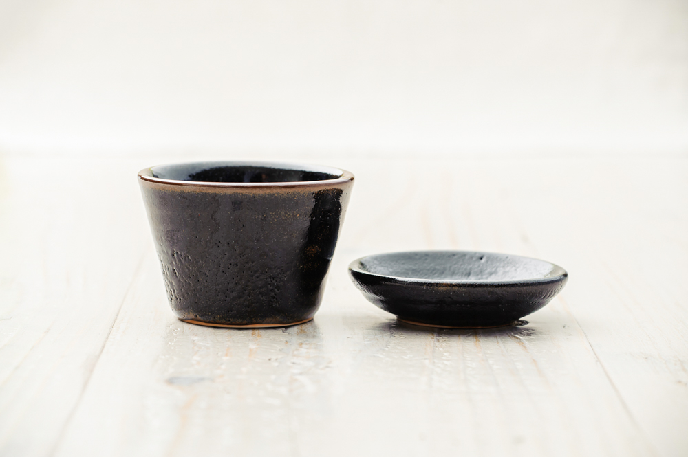 レンタル】千代口 黒釉 そば猪口薬味皿セット 8cm <br><br>No.000147