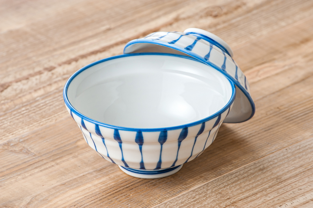 蓋付き丼 青ライン かつ丼 15.8cm <br><br>No.002183｜Dish