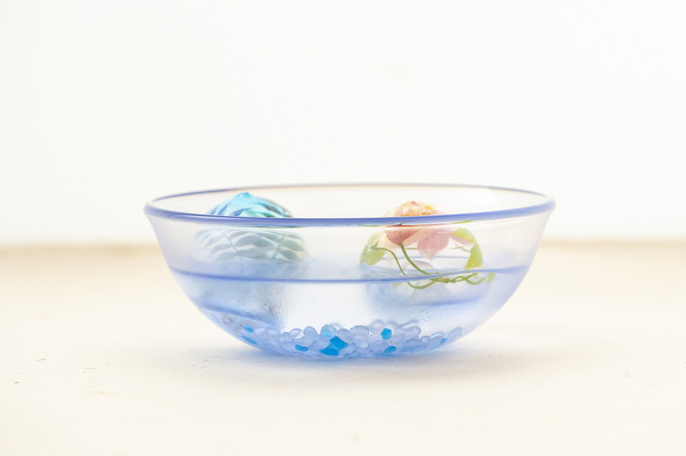 ほっこりビードロの手作り茶碗 手作りガラス ビードロ浮き球セット（水入れタイプ） 12cm<br